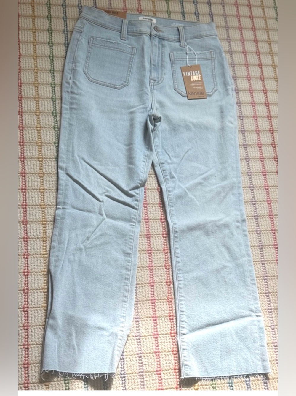 KENSIE High Rise Flare Jeans Size 27 Light Wash Raw Hem